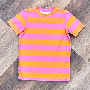 Primary Pink & Orange Swim Top Rashguard Short Sleeves 8/9 Girl